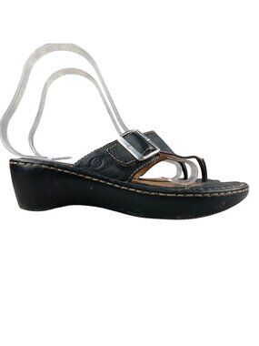 Born Women's Size 8 Black Leather Open Toe Wedge Heel Buckle Thong Sandals FAIR